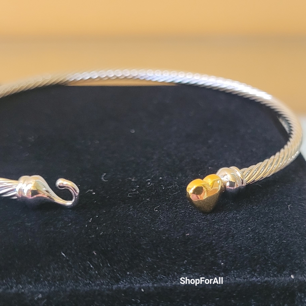 David Yurman Silver Bracelet with Gold Heart Accent - Picture 9 of 16